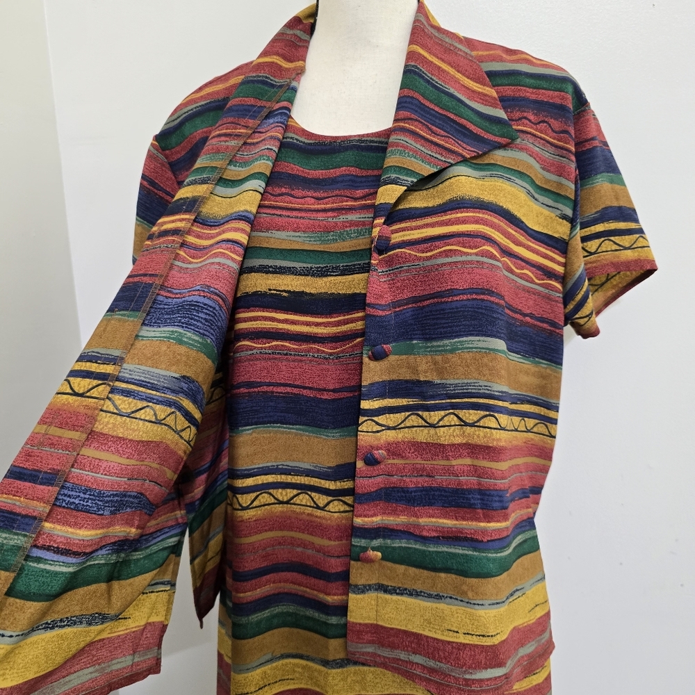 vintage SAG HARBOR size 12 Colorful Striped 2pc Short Sleeve Jacket‎ Dress Set